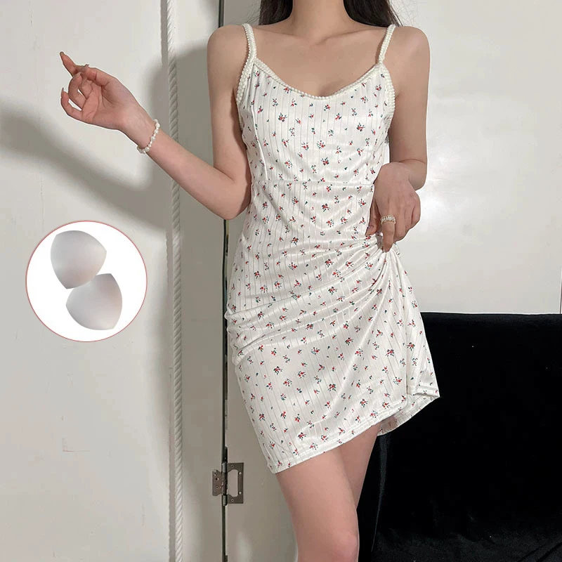 

Nightgowns Women Summer Floral Mini V-neck Sleeveless Elegant Sleepwear Homewear Soft Sweet Lovely Ulzzang Design Ladies Popular