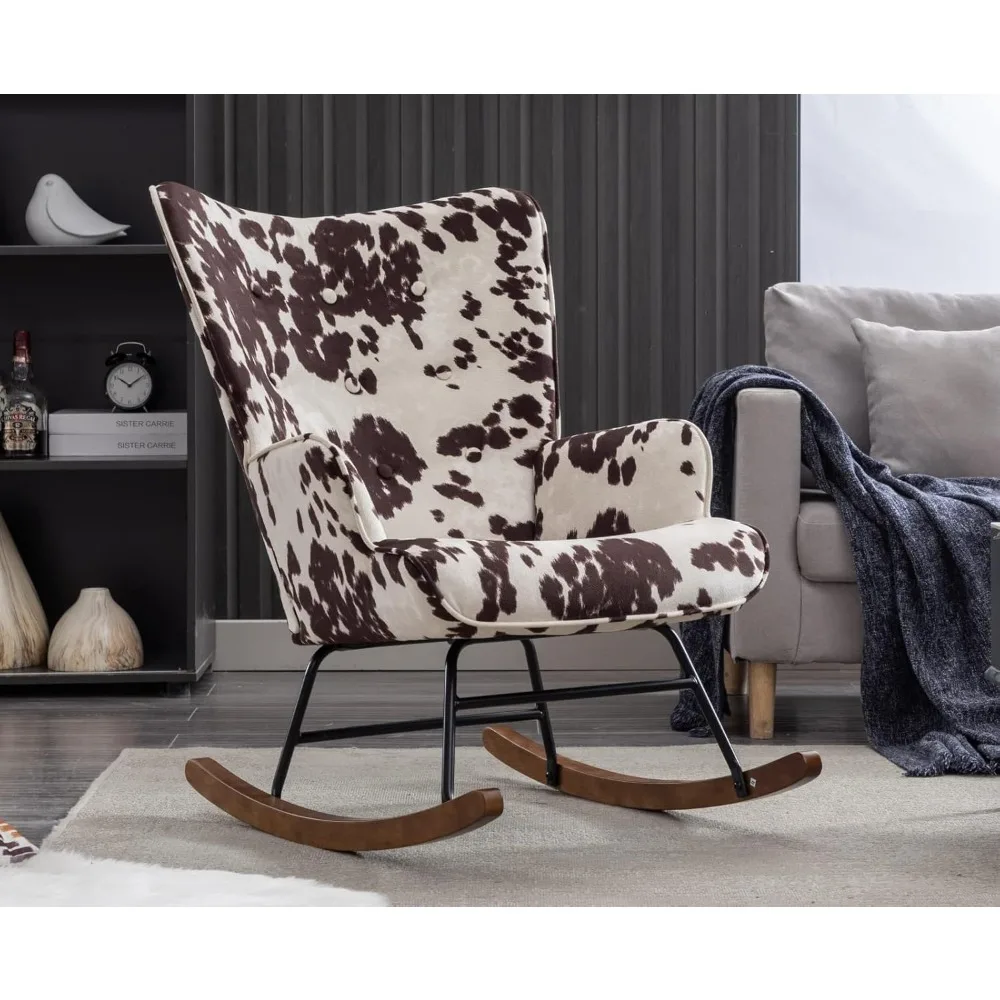 

Nursery Rocking Chair Fabric Upholstered Rocker Chair Tufted Wingback Accent Chair with Wooden Base Modern Comfy Lounge Armchai