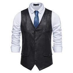 #4848 Suede Vest Men Outerwear Men's Vest V-neck Vintage Slim Fit Single Breasted Vest Male Pockets Office Waistcoat Vest Man