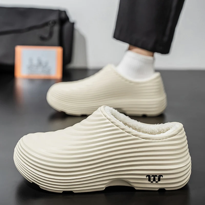 شتاء كبير الحجم دافئ وقطيفة المطبخ المضادة للانزلاق مقاوم للماء مطعم الرجال نعال من القطن أسود رمادي كاكي بيج النعال