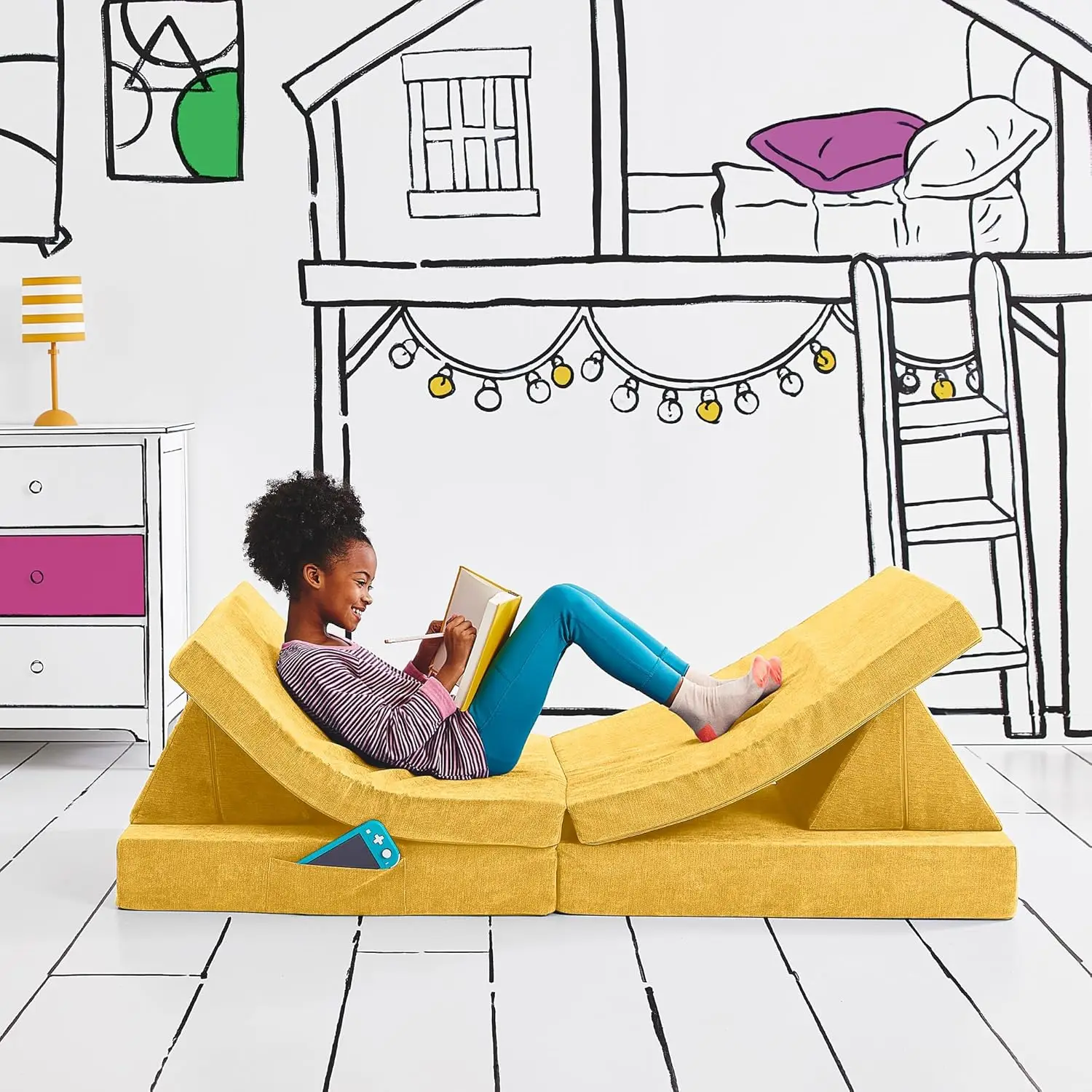 and Toddler Play Couch, Convertible Folding Sofa, Durable Foam Modular Design, Sunflower Yellow XL