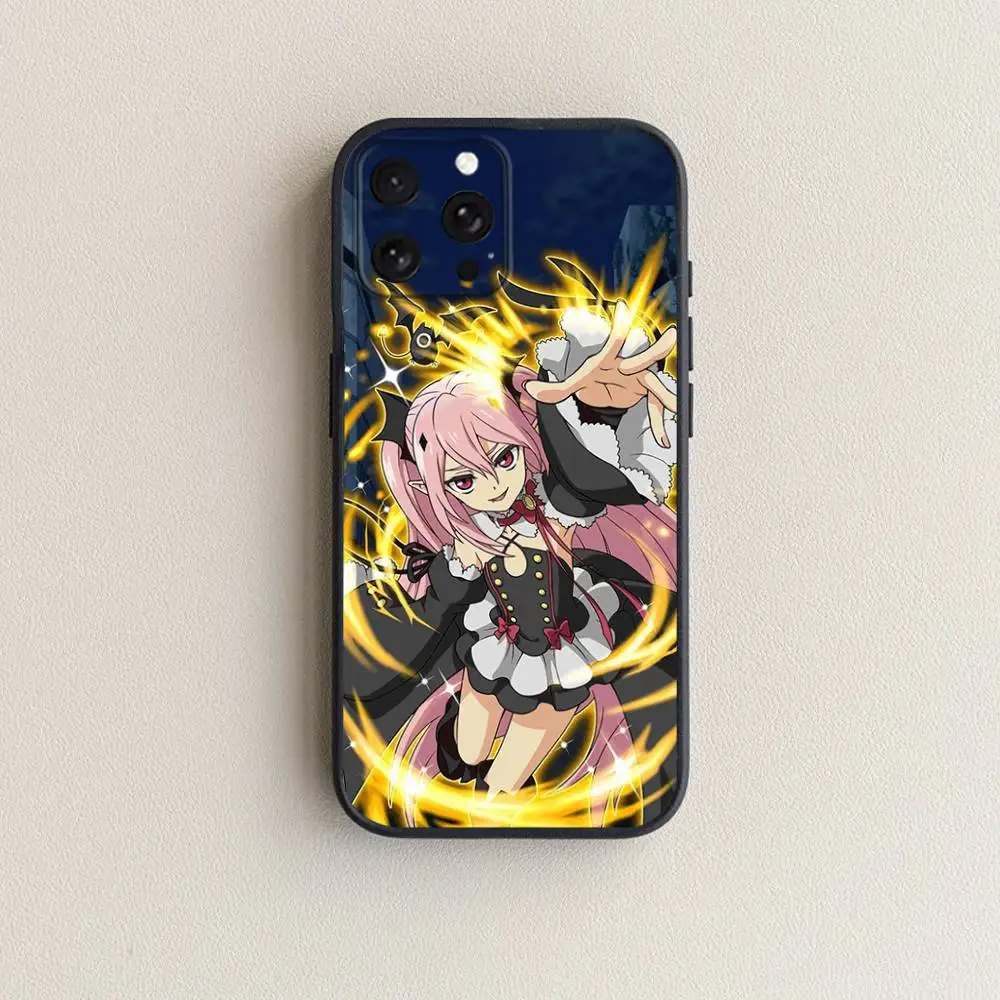 حافظة هاتف Owari no S-Seraph لهاتف iPhone 17,16,15,14,13,12,11 Plus,Pro Max,XS,X,XR,SE,Mini,8,7,غطاء أسود من السيليكون الناعم