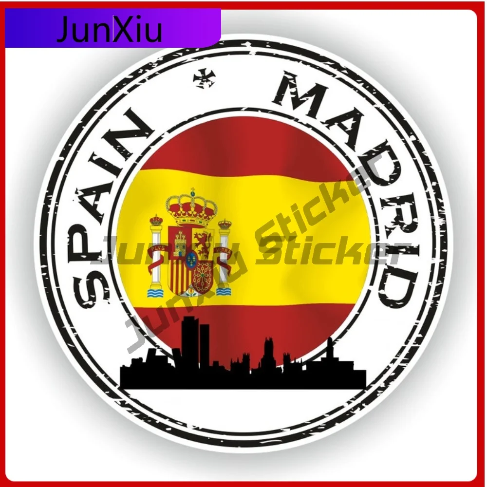 

Spain Madrid Seal Sticker Round Flag Unique Vinyl Decal Waterproof Exterior Decor for SUV Bodywork Guitar Motorcycle Helmet