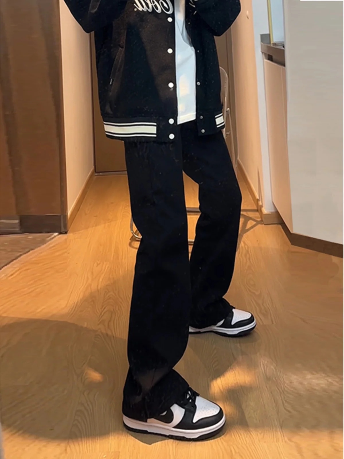 

Cleanfit Premium Bla Men's Denim Jeans Autumn Winter High Street Vibe Slim Fit Micro Flare Long Trousers Straight Leg Jeans