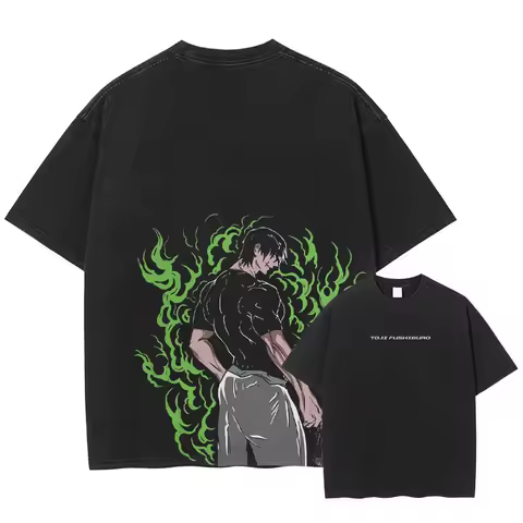 Bilibili Fushiguro Toji T Shirt Vintage Washed Anime J-Jujutsu K-Kaisen T-shirts Short Sleeve Gojo Saturo Sukuna Tops Tees Men