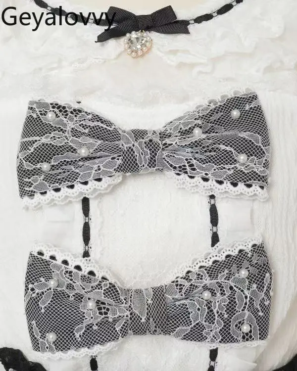 Japanese Style Liz Cute Diamond Button Bowknot Pearl Beaded Round Neck Shirt Summer Sweet Girls Versatile Short Sleeve Tops