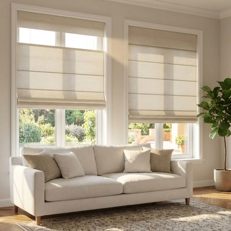 

Luxury Linen Fabric Multi-color Adjusting Light Inside Mount Manual Cordless Top Down Bottom Up Roman Blinds For Home Decor