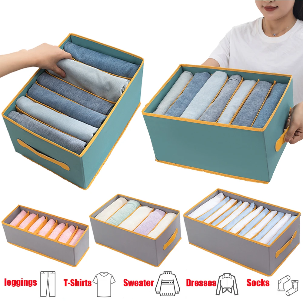 2022 New Pants Jeans Compartment Storage Box Closet Stacking Underwear Sock Bra Organizer Case Folding T-shirts Coat Storage Box