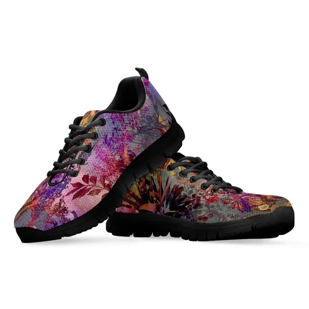 

Pretty Dark Tropical Flower Print Ladies Sport Sneakers Breathable Lace Up Flat Shoes For Women Comfort Zapatillas