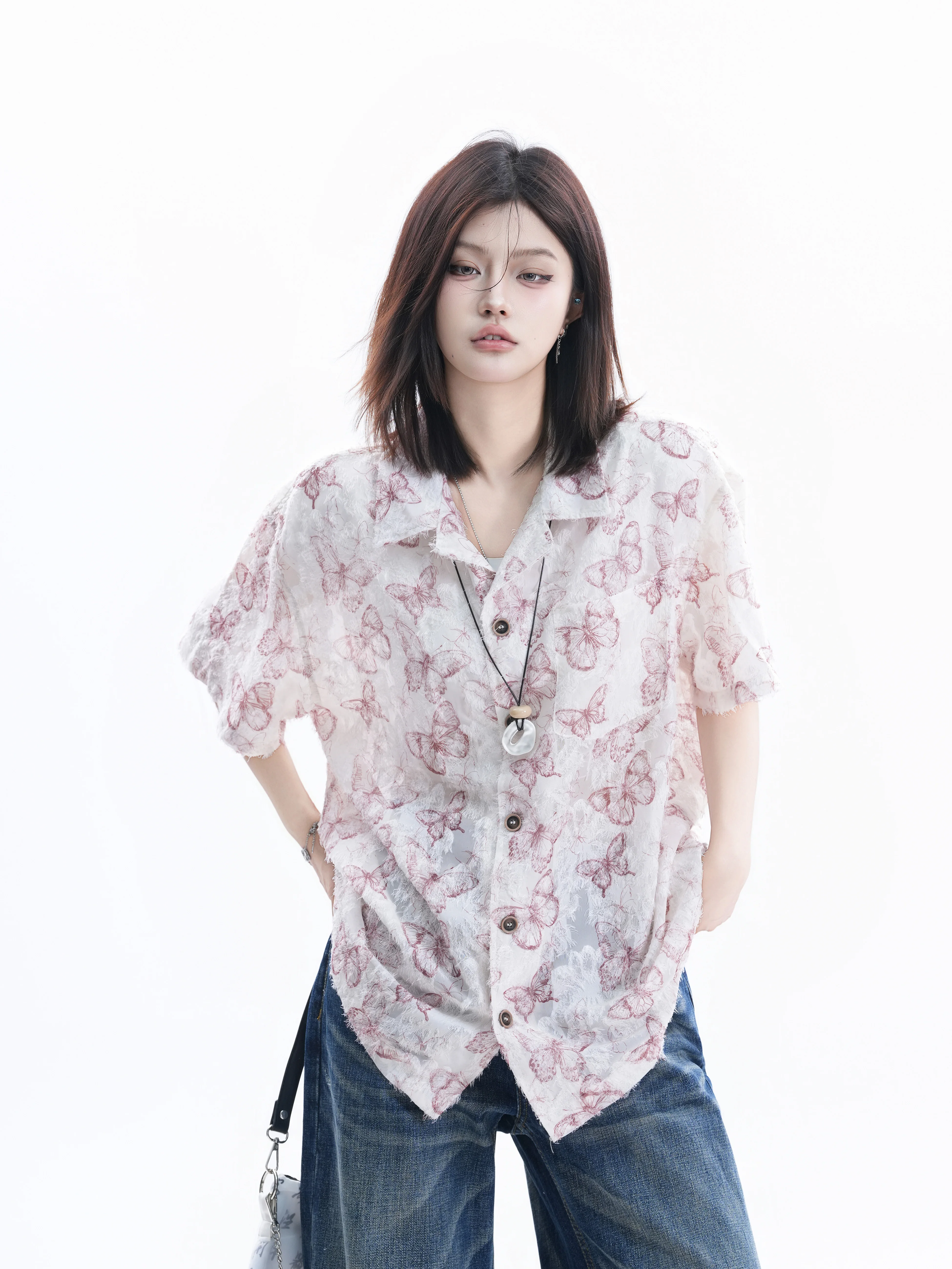 Retro American Print Short Sleeve Oversize Casual Shirt Women Summer Couple T-Shirt Polyester Fiber Loose Fit