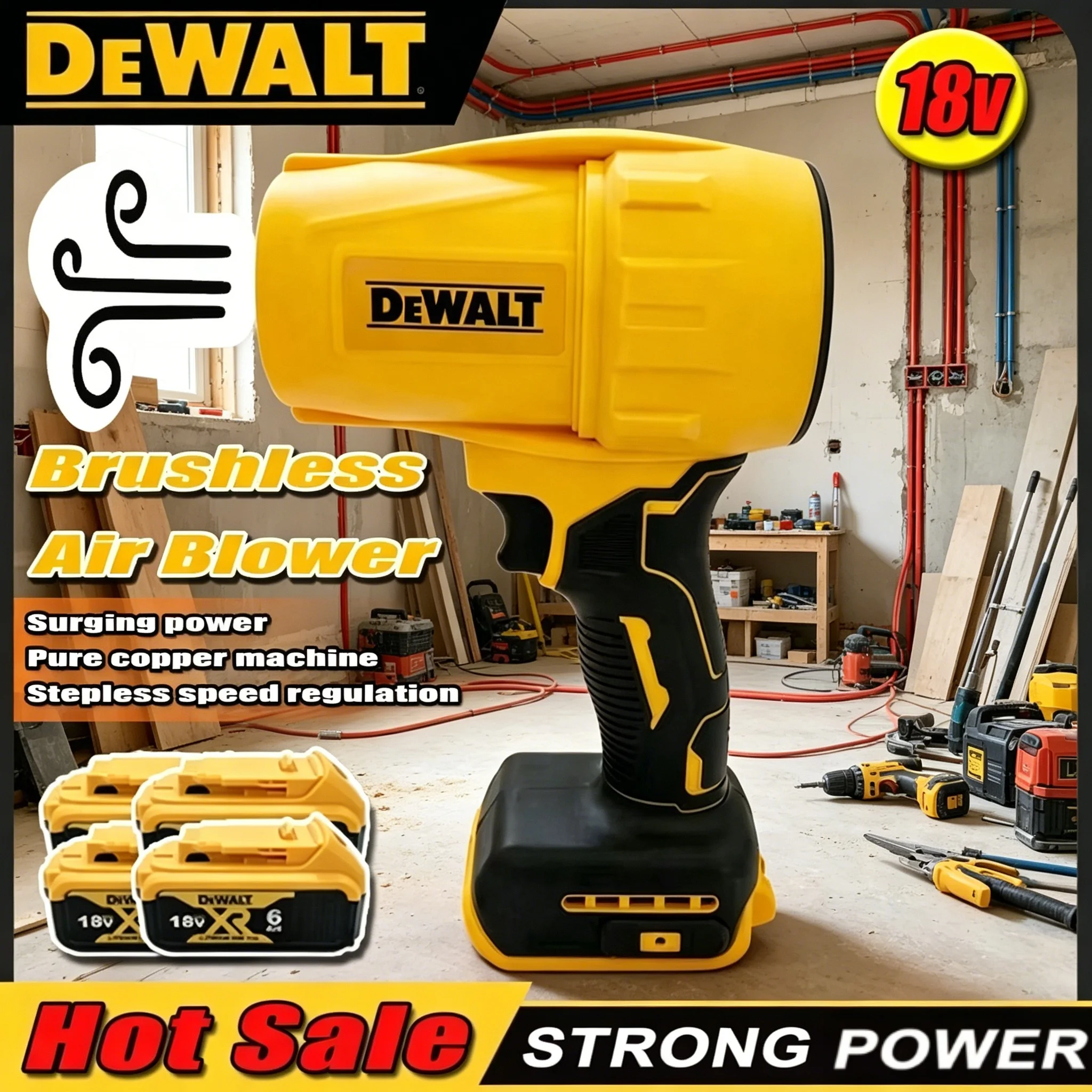 

Беспроводной турбовентилятор Dewalt 30000 об/мин, ручной мощный вентилятор-сушилка, перезаряжаемый инструмент для сдувания пыли, для аккумуляторов 20В и 18В