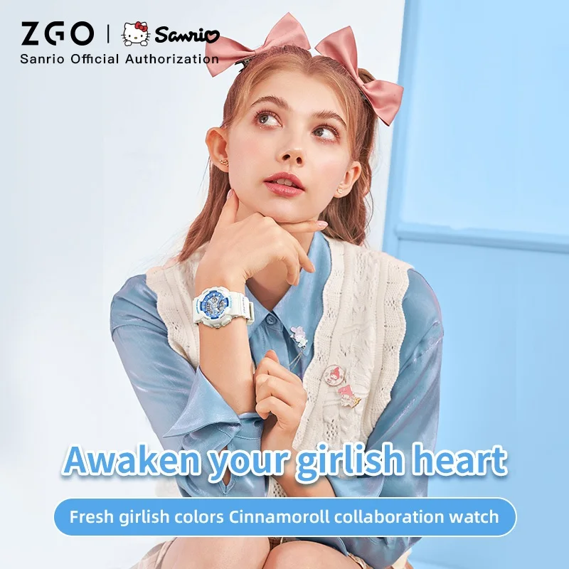 ZGO X Cinnamon Sanrio Watch for Kids Girl Sports Digital Wristwatch 50M Waterproof Date Display Chronograph for Gift 8511