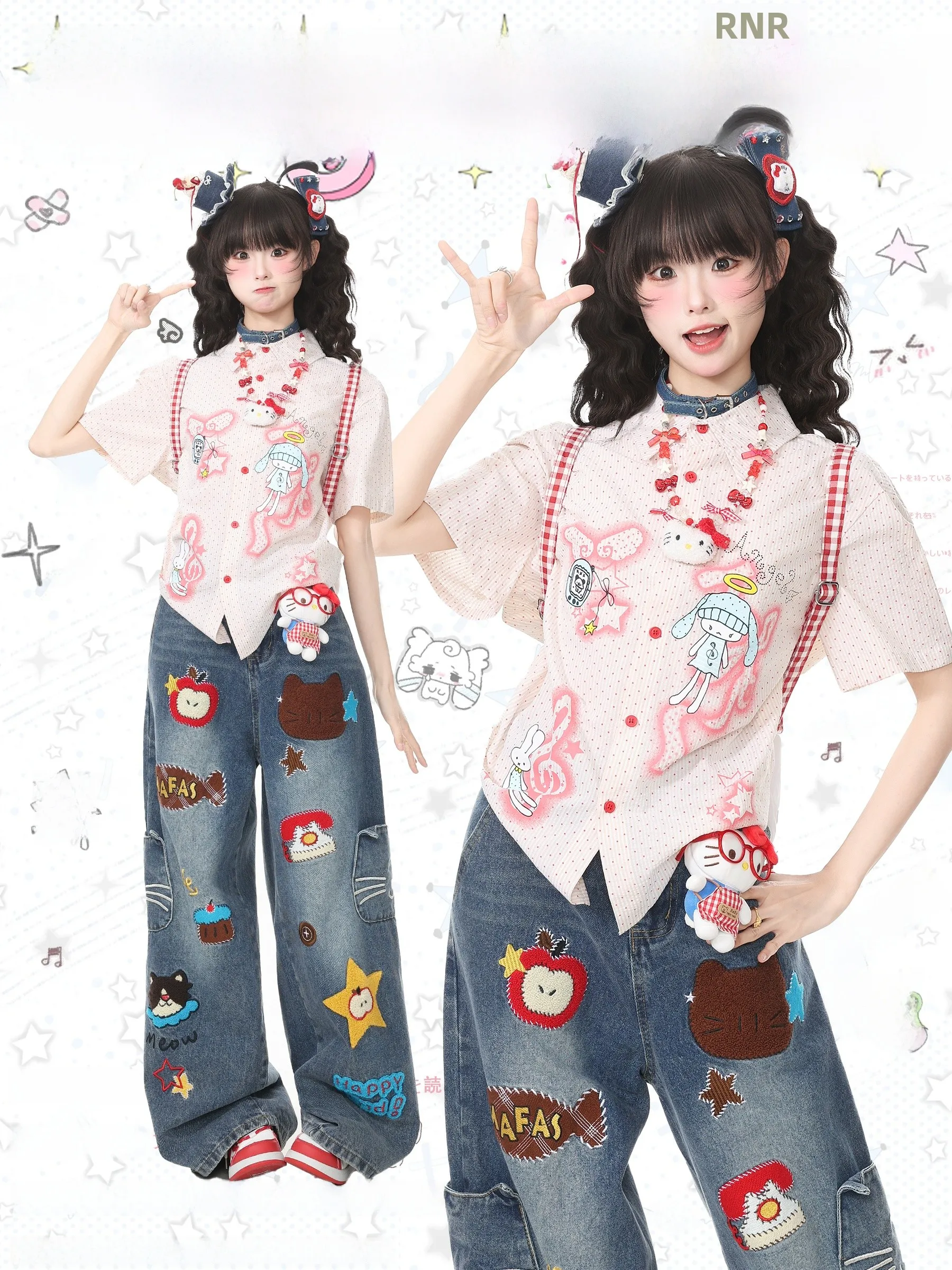 

Blue Ghost Park Languid Park Y2K Polka Dot Home Culture Short Sleeve Shirt Women Summer Blouse Top Casual Style Printed Fabric