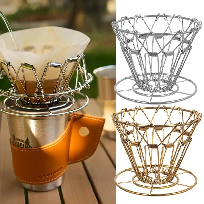 Foldable Coffee Filter Stainless Steel Cone Pour Over Coffee Dripper Stand Holder Portable Outdoor Camping Travel Coffee Filter