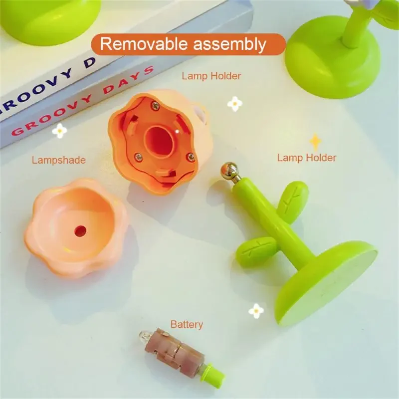 Mini Flower LED Night Light Xmas Gift For Kids Bedroom Decor Bedside Lamp Magnetic Base Warm White Button Cell Powered