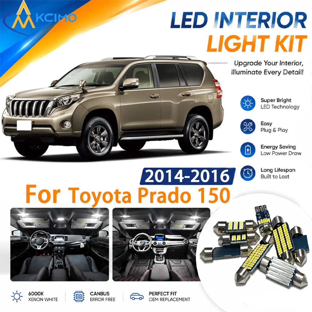 Full Cabin Interior LED Light Kit for Toyota Prado 150 2014-2016, Replace Dome Map Lamps to Boost Cabin Visibility