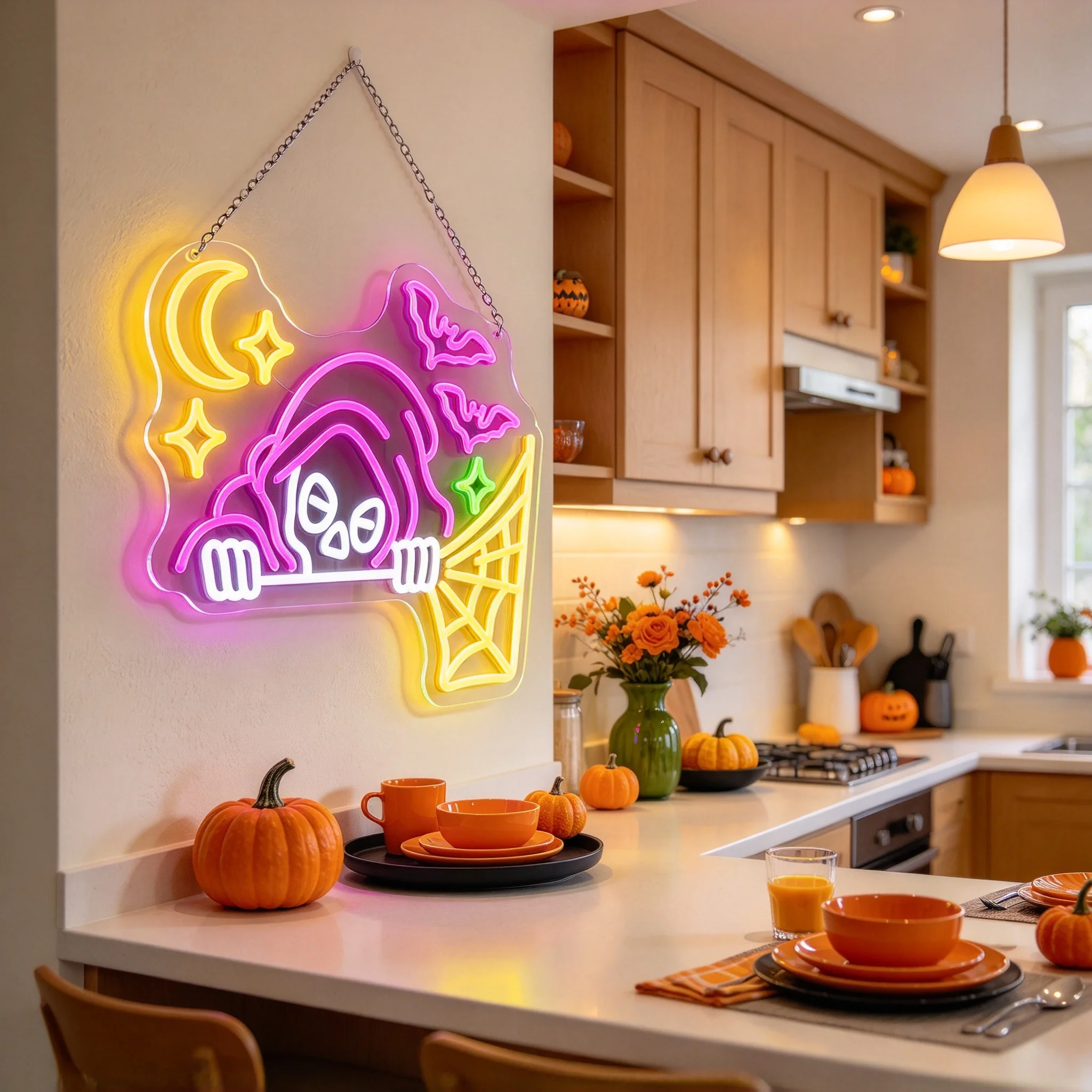 1 Halloween funny skeleton bat wall decoration light LED acrylic luminous light board switch button Halloween wall decoration