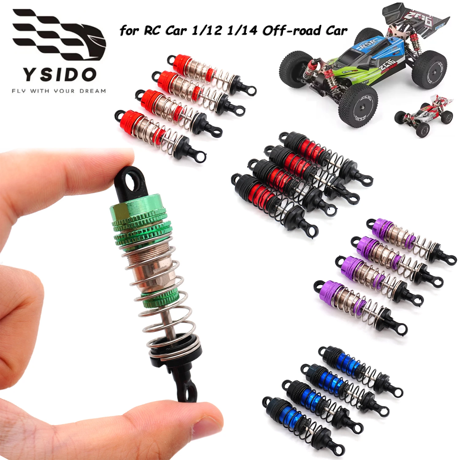 

4PCS YSIDO Shock Absorber Damper for Wltoys 144001-02 144010 124007 124008 124016 124018 124019 1/12 1/14 RC Off-road Car Parts