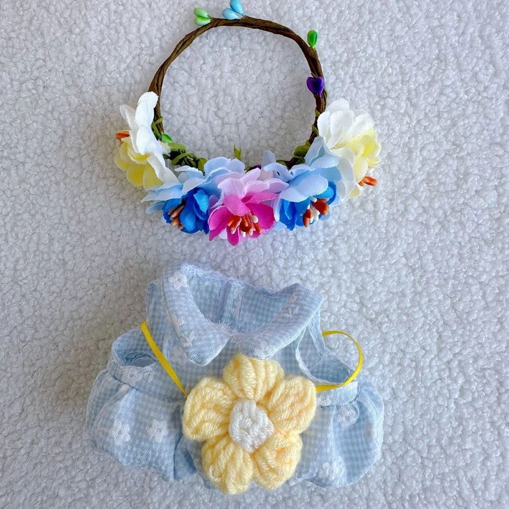 

For Labubu Doll Fashion Retro Plaid Dress Clothing Handmade Flower Shaped Chinese Headwear Clothing