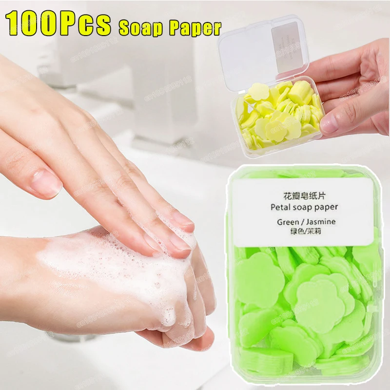 

100Pcs/box Portable Soap Paper Hand Washing Disposable Soap Slice Mini Flower Scented Petal Handwashing Soap Tablets for Travel