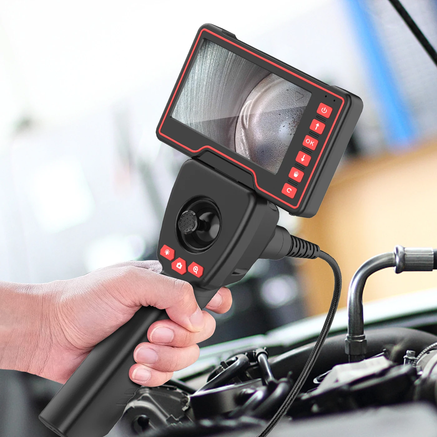 6mm 4 Way Articulating Borescope 1080P 5 "Screen Steering Endoscope Industrial Automotive Car Inspection Camera 1m 2m Cable