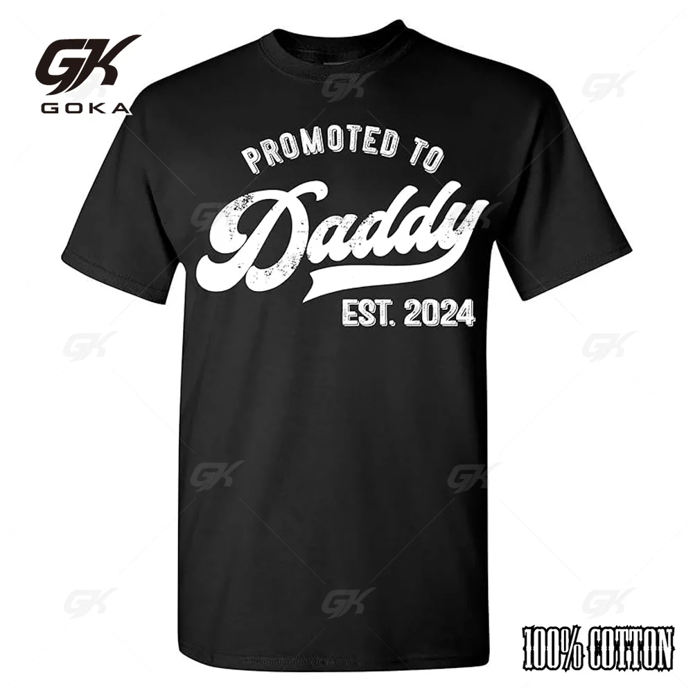 Promoted To Daddy 2024 Funny Humor New Dad Baby First Time Men's Graphic Pure Cotton T-Shirt Hip Hop Cotton Tops Tees