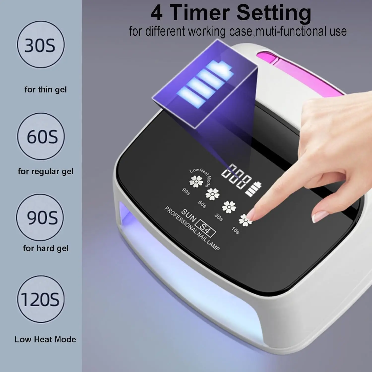 مصباح أظافر LED بالأشعة فوق البنفسجية قابل لإعادة الشحن، مجفف أظافر بشاشة لمس 15600 مللي أمبير في الساعة لأظافر الجل والأكريليك