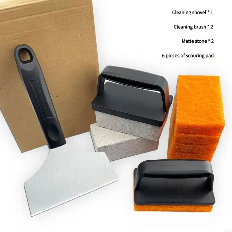 Complete Barbecue Cleaner Set Grill Shovel Brush Pumice Stone Scouring Pad Ergonomic Handle Grill Maintenance Tool 0XXB