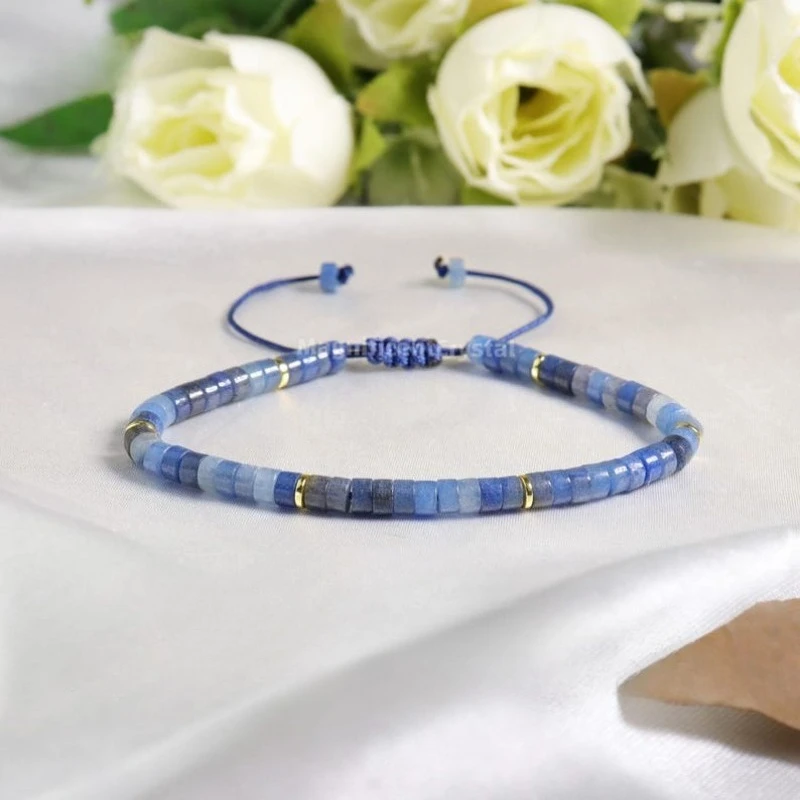 Dainty Blue Aventurine Confidence Bracelet, Stone of Calm & Peace for Men Women