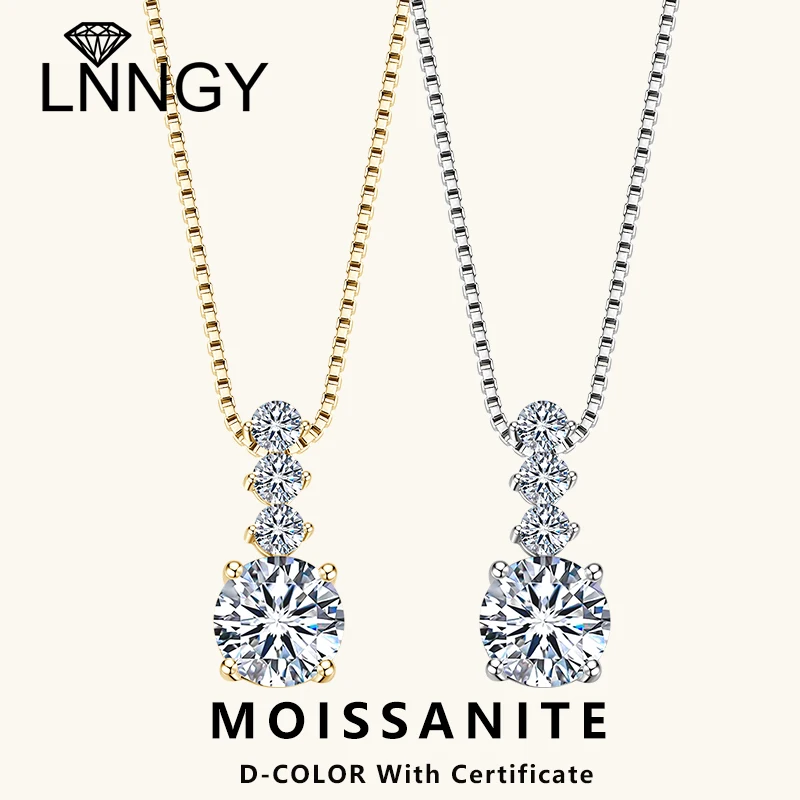 

Lnngy Certified VVS1 6.5mm&2.5mm Moissanite Pendant Necklace Classical Collier Argent 925 Sterling Silver Box Chain Necklaces
