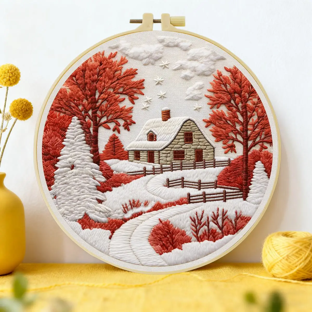 1 Stück 20X20CM/15X15CM 7,87/6,3 Zoll Schneigeschicktes Gelände Stickerei-Starter-Kit DIY-Kit DIY-Stickerei-Set Handarbeiten Nadelkunst – Detail 5