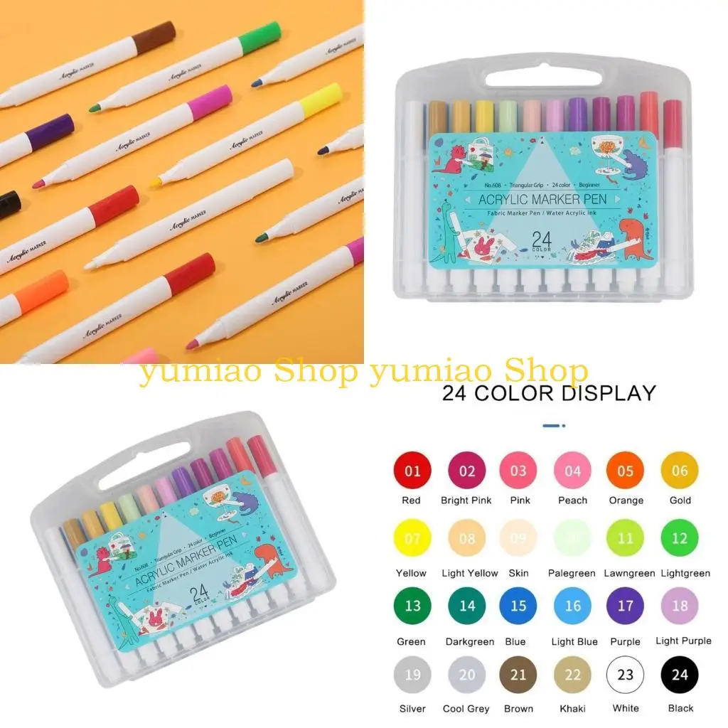 

587b водонепроницаемая -модель раскраска ручка, 24 цветового набора акриловых маркеров, Quick Dry Art Brush Marker Pen