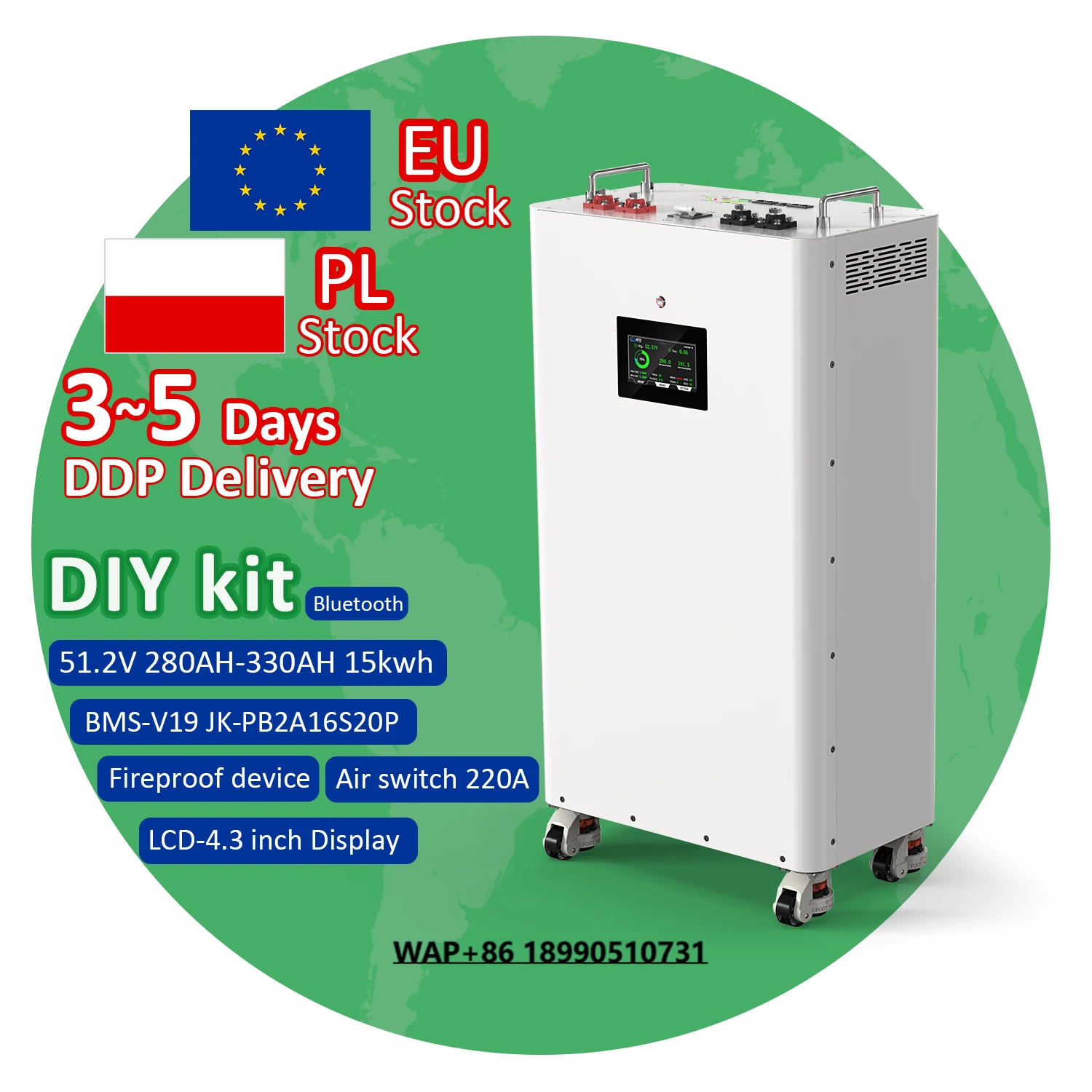 Standing 16pcs 280Ah 48V Empty Case DIY Kits Lifepo4 280Ah Double Insurance Vertical Home Solar Storage Battery Box