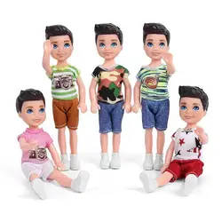 Mini Figures Baby Boys Kawaii Kids Toys 7 Items / Lot Doll Shoes Fashion Dress Clothes For Families 4 Inch Girls Dolls