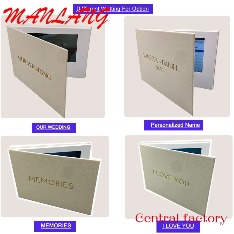 Custom  Custom Linen Material 7 inch 10 inch IPS Screen Digital Card Video Brochure Wedding Motion Video Book