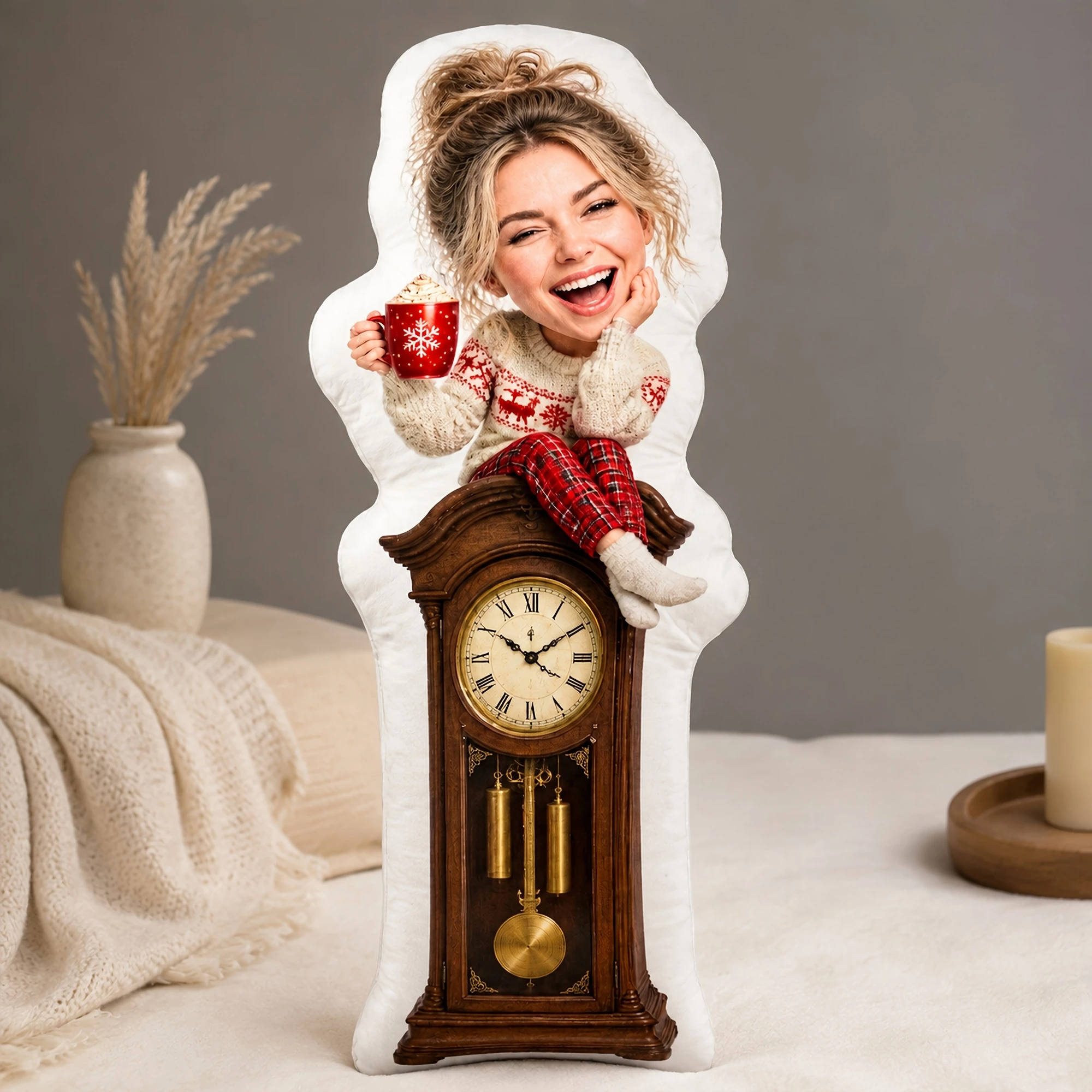 1pc Custom Double-Sided Printed Novelty Grandfather Clock Shaped Throw Pillow, Creative Decorative Cushion for Living Room Sofa