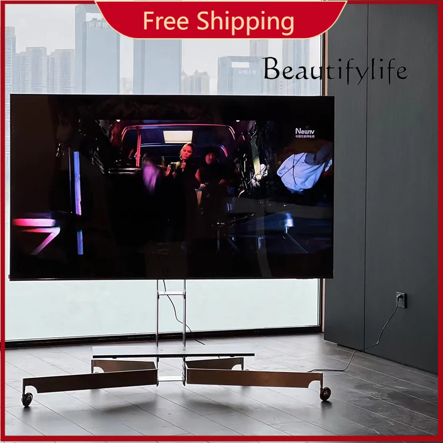 Nl AIndependent Design Floor-to-ceiling TV Stand Cart Nordic Medieval Appearance Stainless Steel Movable