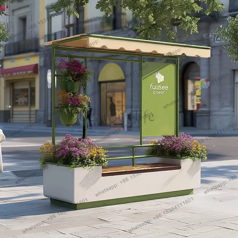 Outdoor flower box seat combination movable stainless steel square outer pendulum flower bed fence partition