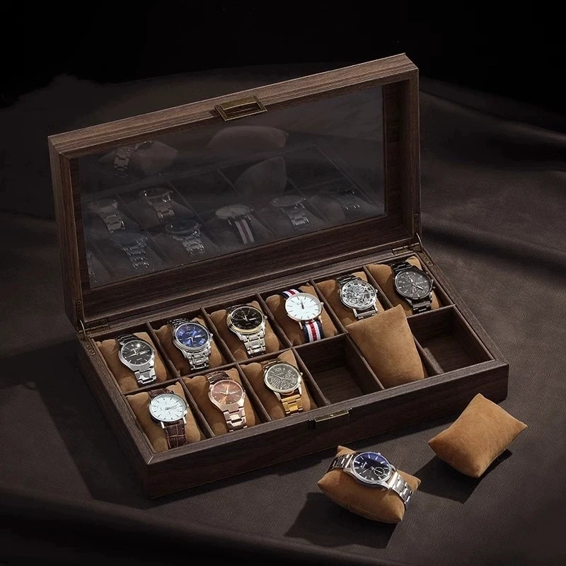 Retro Wood Grain Watch Storage Box, Multiple Slot Mechanical Watch Box, Household Large Capacity Glasses case ，Ideal for Gifts