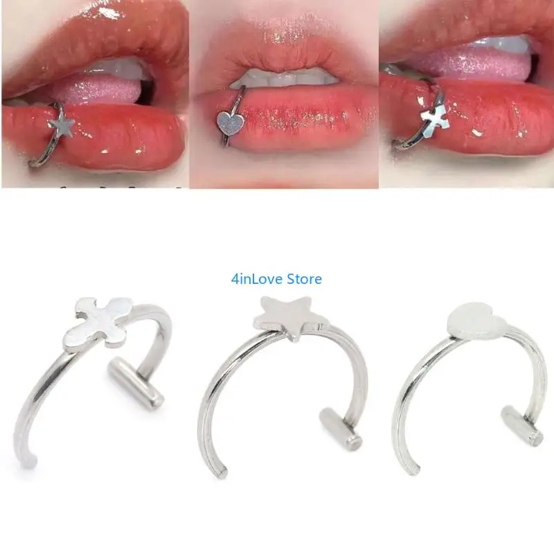 T4MD Stainless Steel Clip on Lip Rings Punk Jewelry Punk Nose Rings Set Metal Texture