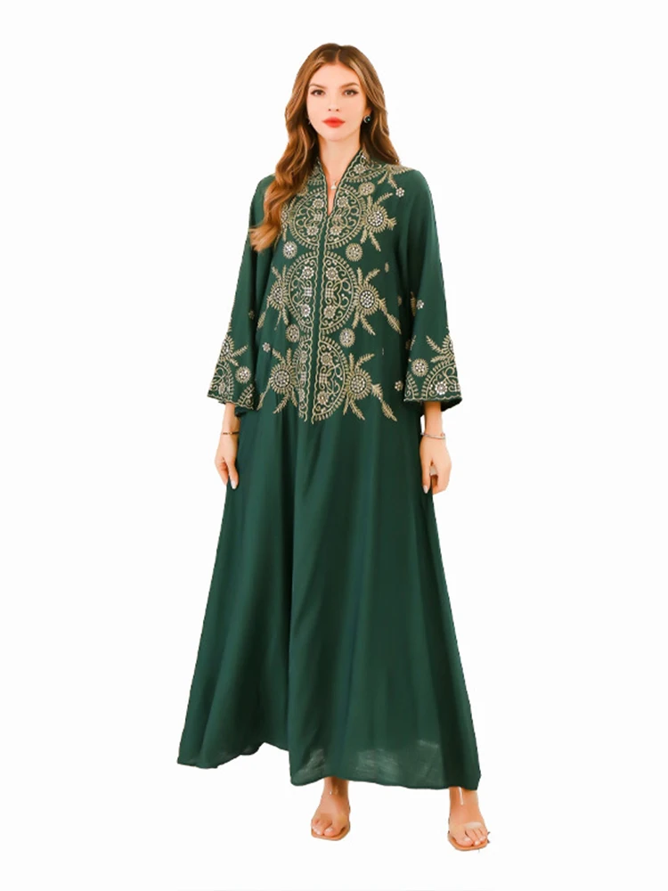 Loose Maxi Dresses for Women, Muslim Abaya, Embroidered Robe, Saudi Arabia, African, Spring, Autumn, SMT021