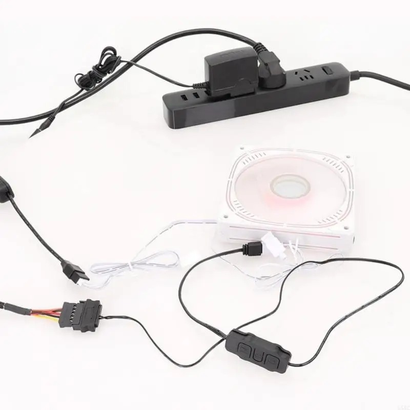 Cable conexión RGBS múltiple ventilador múltiple U55C con alimentación SATAS para cable ventilador 3pin 4pin RGBS