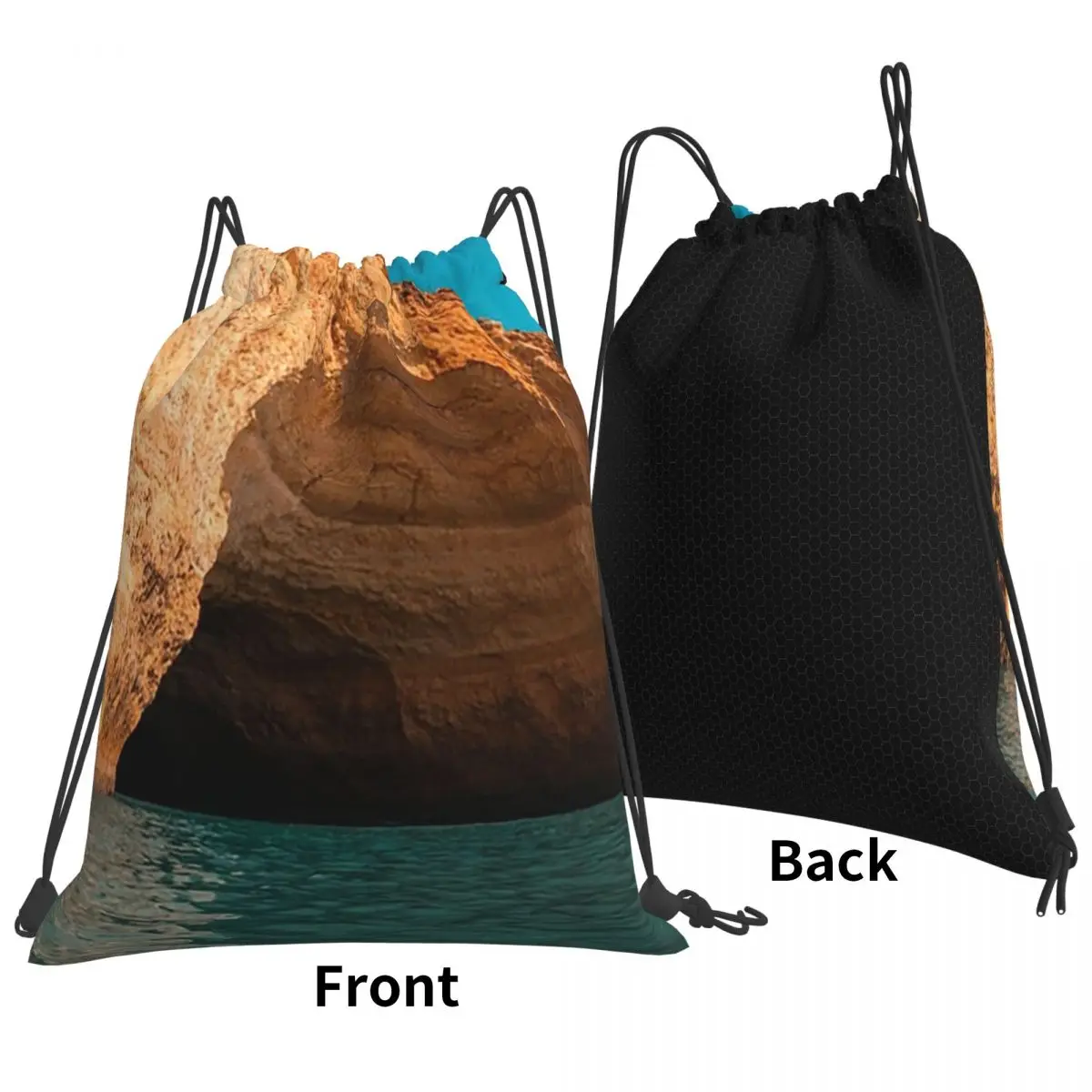 

Algarve Coastal Sea Cave In Orange And Teal Backpacks Multi-function Drawstring Bundle Pocket Shoes Bag Book Bags Travel School
