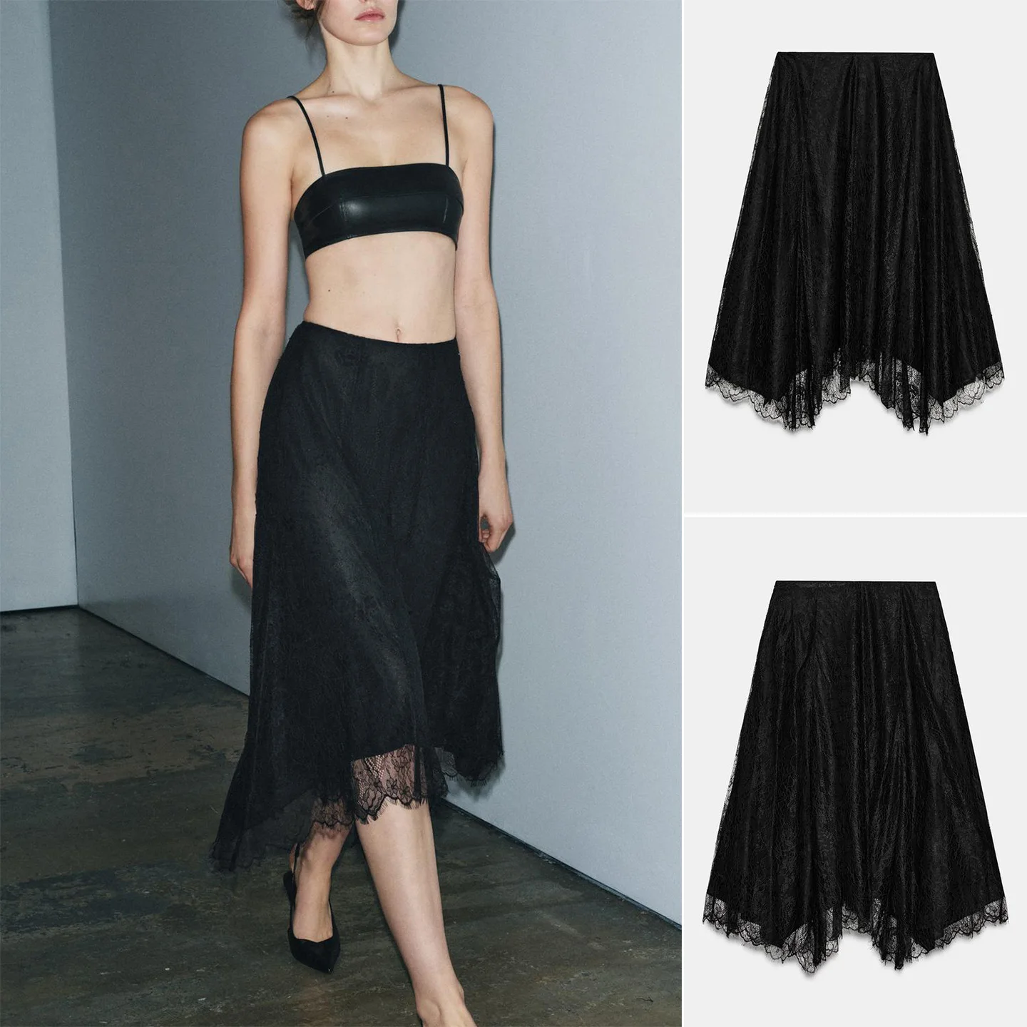 Winter New Asymmetrical A-Line Midi Skirt Women's Fashion Mid-Waist Lace Half Skirt City Commute Polyester Straight Cut