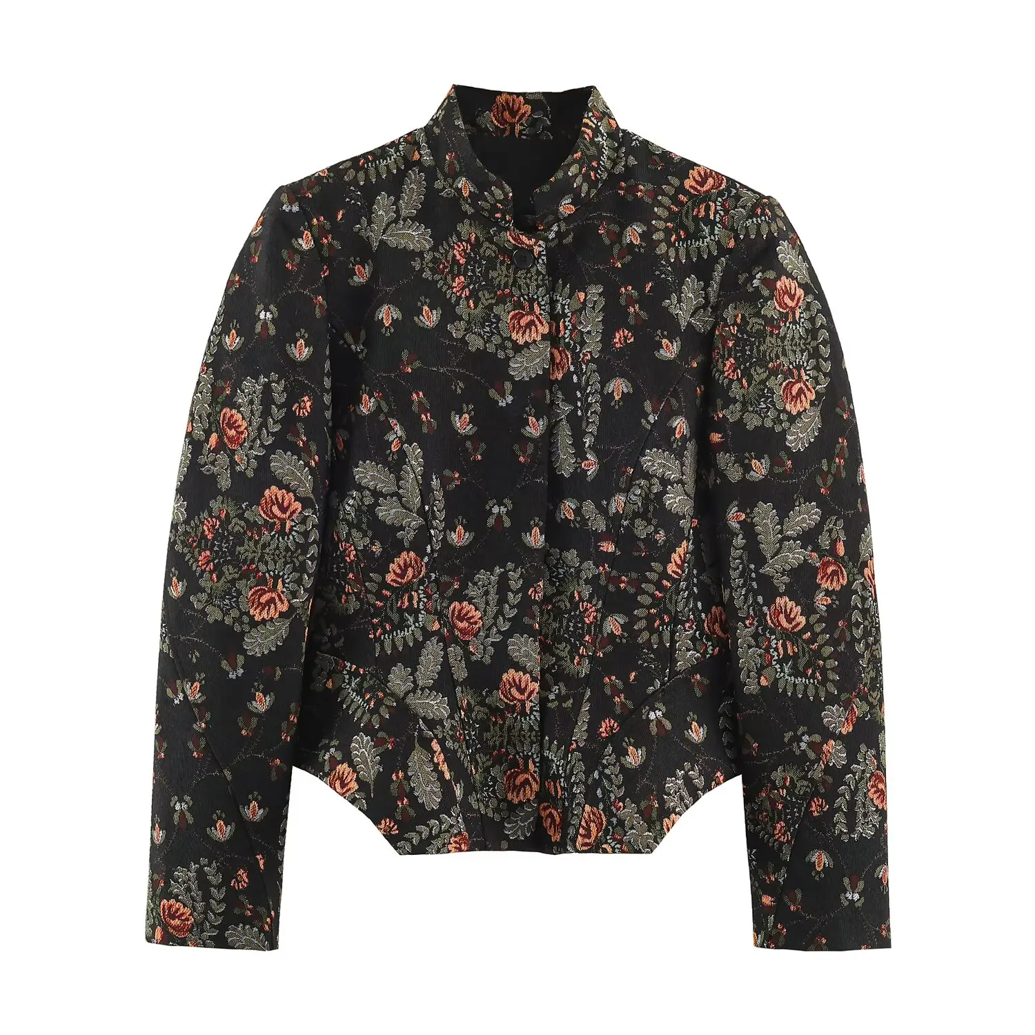 2026 Autumn Winter Women's Elegant Floral Printing Cropped Short Blazer Coat Lady Vintage Chic Slim Fit Long Sleeve Jacket Top