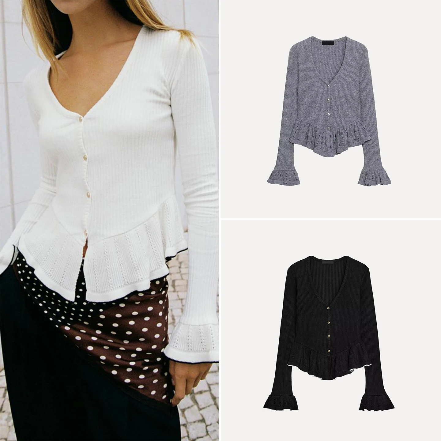 Casacos macios femininos faion decorativo em camadas colete 2025 outono novo sle v-ne longo sve botão fechamento fino ajuste malhas