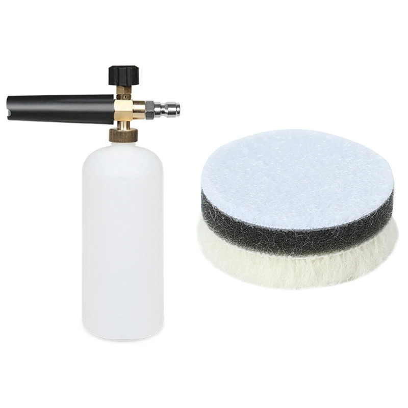 

1 Set Pressure Washer Snow Foam Lance, Pressure Washer Soap Sprayer & 20Pcs 1Inch Wool Polishing Pad Buffing Pads