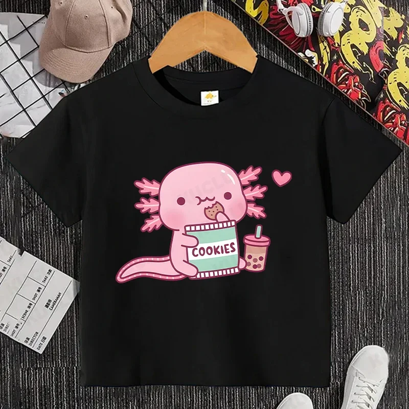 

Axolotl Love Boba Anime Funny Kids T Shirt Girls Summer Tops Baby Boys Clothes Cartoon Kawaii Children Short Sleeve T-shirt