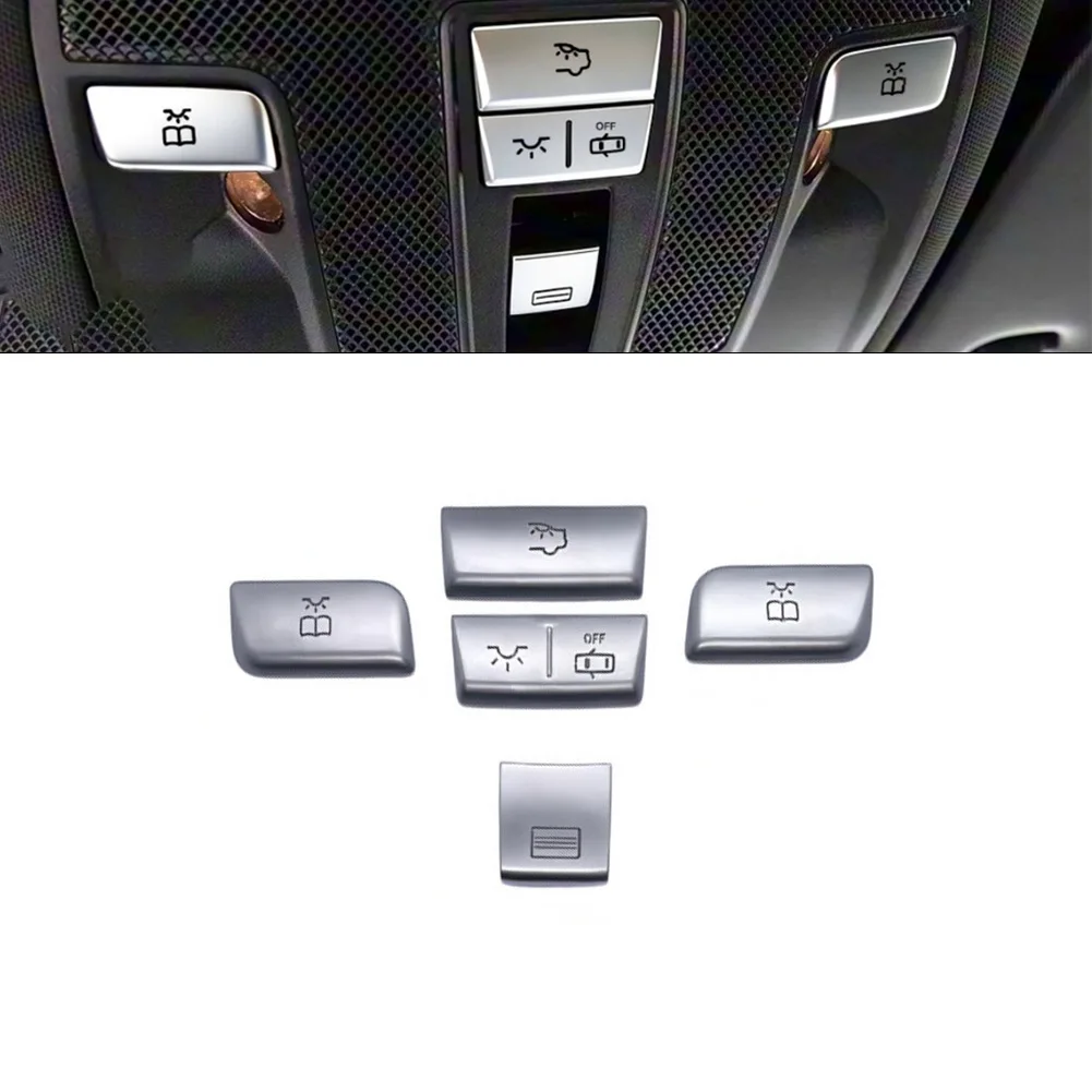 5pcs Car Modified Interior Silver Roof Reading Lamp Light Button Patch For Mercedes For GLA 2015-2019 Automotive Accessories