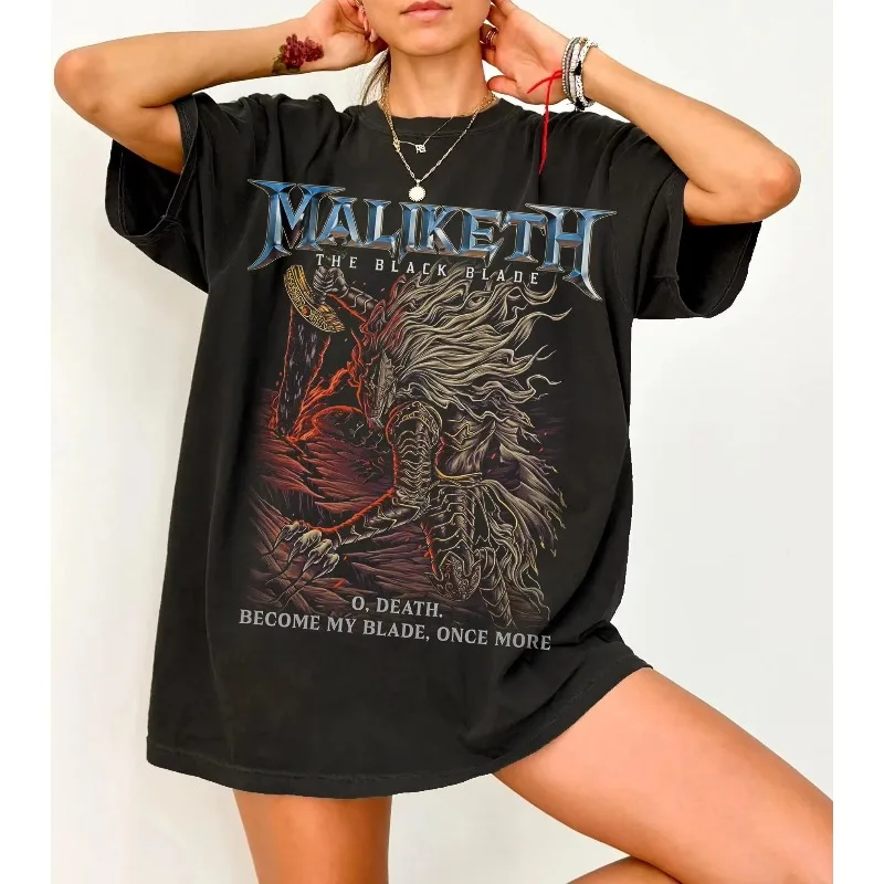 Maliketh Retro T-shirt Black Blade Style Retro Game T-shirt Spring/Summer Extra Large T-shirt Unisex